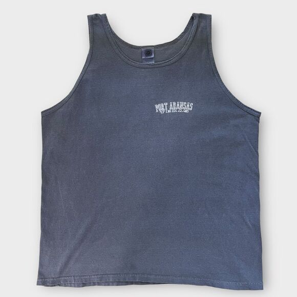 Texas Flag Port Aransas Texas Men's Large Heather Blue Ring Spun Cotton Tank Top - Picture 2 of 10